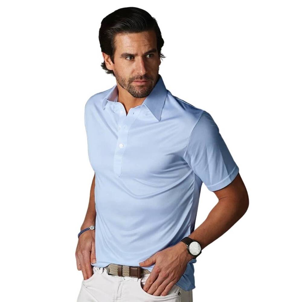 COLLARS & CO Mens Original English Spread Button Collar Polo Sky Blue NWT Small